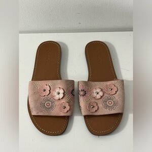 Coach Womens Size 9.5 Peony Suede Slide Sandals w/ Tea Rose Pink Rivets G2091